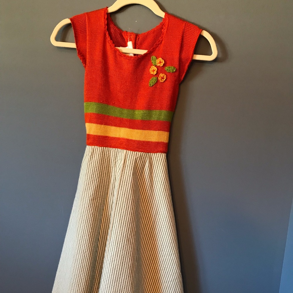 Knit and seersucker custom dress, size 8 girls